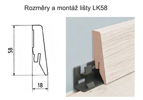 Podlahová lišta soklová Krono Original LK58 - bílá 9002 (2,4 m)